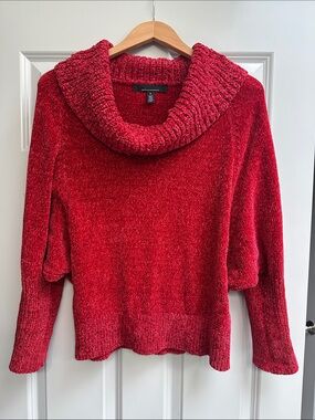 White House Black Market Red Chenille Cowl-Neck Sweater